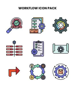 Workflow Lineal Color Set Icons Pack Illustrazione stock