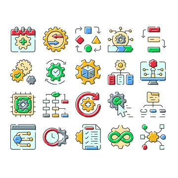 Workflow management and business process automation icons Ilustración de archivo