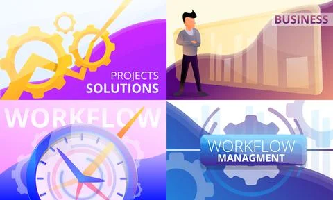 Workflow management banner set, cartoon style Illustrazione stock