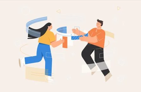 Workflow management business concept illustrations. Team man and woman Illustrazione stock