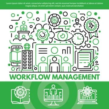 Workflow management concept background, outline style Stock Illustration
