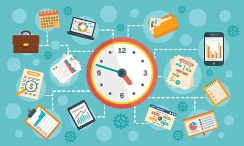 Workflow management concept banner, flat style Stock Illustration