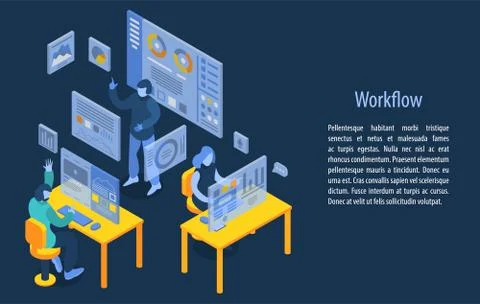 Workflow management concept banner, isometric style Illustrazione stock