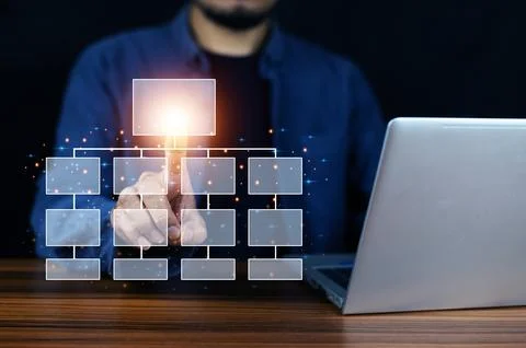 Workflow management concept, Businessman using a computer analysis for proc.. Stock Photos
