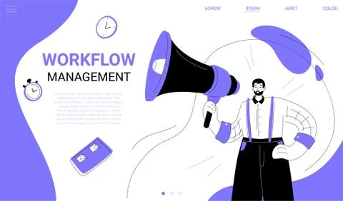 Workflow management - flat design style web banner Stock Illustration