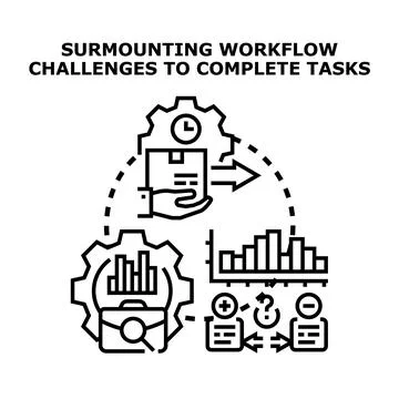 Workflow management navigating business challenges completing tasks Stock Illustration