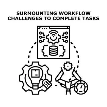 Workflow management process, overcoming challenges, completing tasks イラスト素材