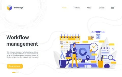 Workflow management timetable technology landing page, productivity solving 스톡 일러스트