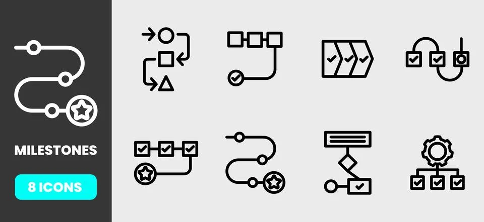 Workflow Milestones And Process Outline Icon Set Stock Illustration