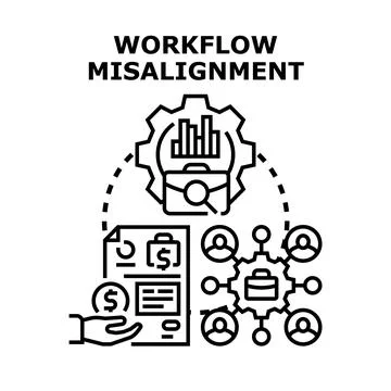 Workflow misalignment causing business process management problems Stock Illustration