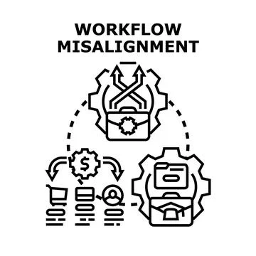 Workflow misalignment concept illustrating business process disruption Illustrazione stock