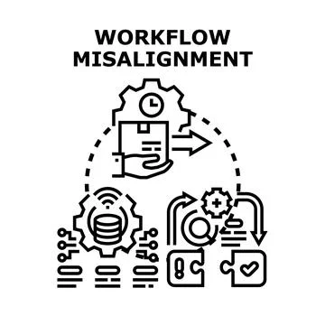 Workflow misalignment concept illustrating business process issues Stock Illustration