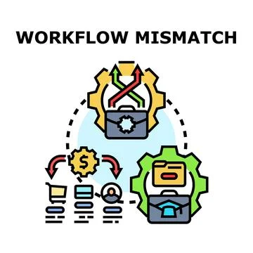 Workflow mismatch creating business process problems and inefficiency Stock Illustration