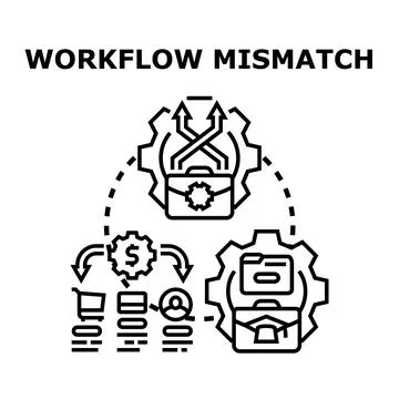 Workflow mismatch creating business process problems and inefficiency Stock Illustration