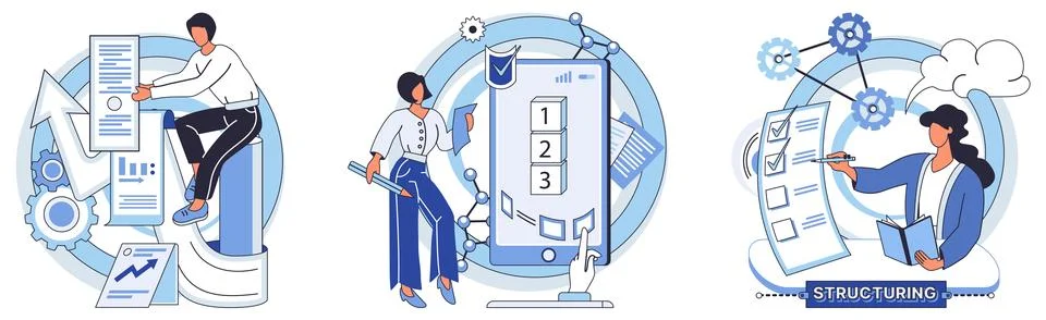 Workflow. Multitasking is skill contributes to efficient work organization イラスト素材