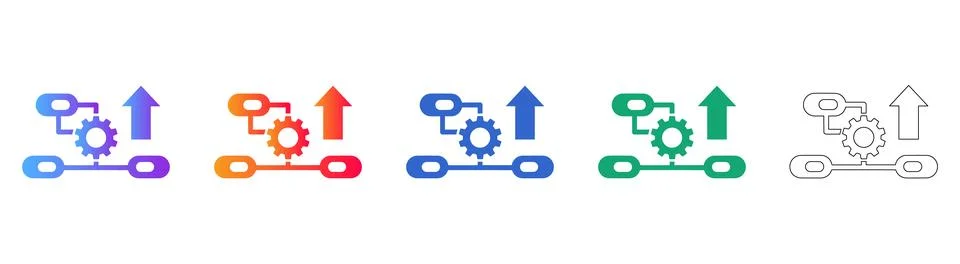 Workflow Optimization and Gear Process Icons Stock Illustration