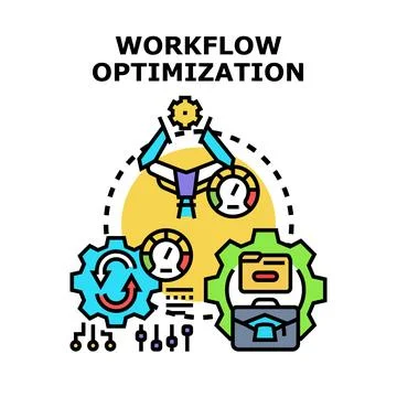 Workflow optimization concept with automated process and performance gauges Stock Illustration