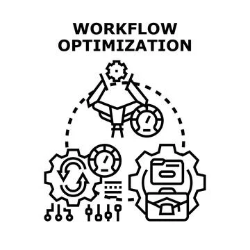 Workflow optimization concept with automated process and performance gauges Stock Illustration