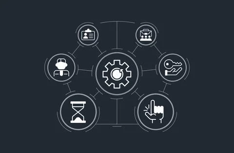 Workflow optimization concept design template with white glyph icons Illustrazione stock
