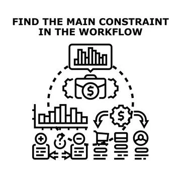 Workflow optimization finding main constraint business process Illustrazione stock