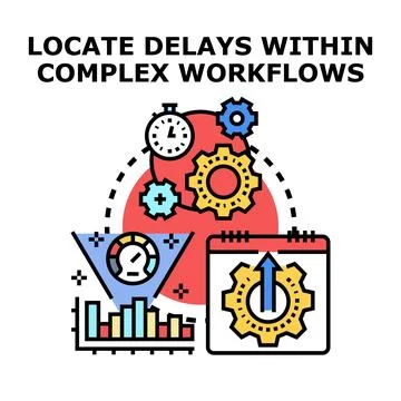 Workflow optimization finding process delays concept Stock Illustration