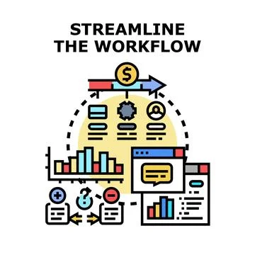 Workflow optimization improving business process management strategy Stock Illustration