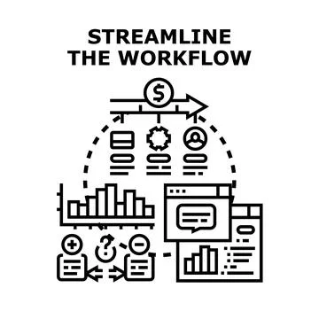 Workflow optimization improving business process management strategy Stockillustratie