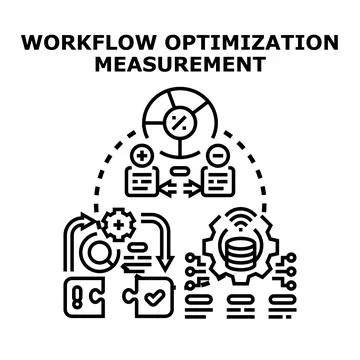 Workflow optimization measurement analyzing improving business processes Ilustração Stock