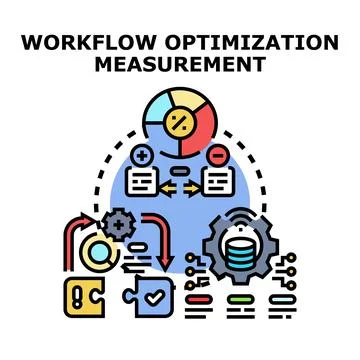 Workflow optimization measurement analyzing improving business processes Ilustração Stock