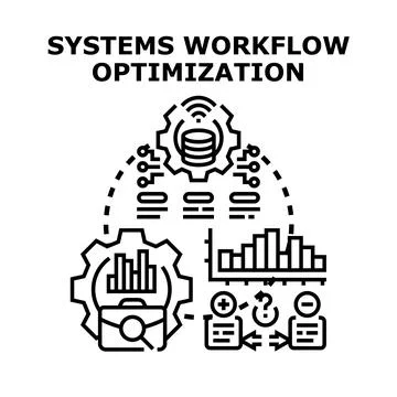 Workflow optimization system managing data and business processes Stock Illustration