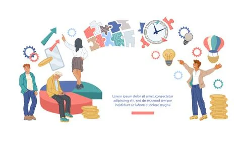 Workflow organization and management website banner with business people team Stock Illustration