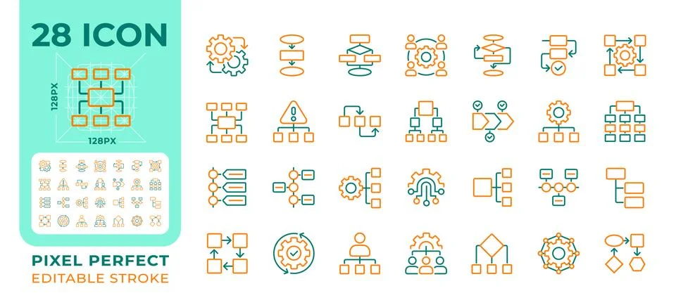 Workflow pixel perfect two color line icons set イラスト素材