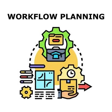 Workflow planning concept vector illustration with process icons Stock Illustration