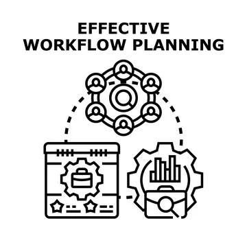 Workflow planning organization with team collaboration management Ilustración de archivo