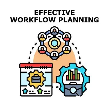 Workflow planning organization with team collaboration management Ilustración de archivo