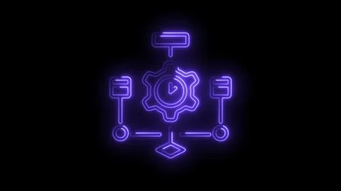 Workflow process animation with gear mechanism and time icon in neon style Stock Footage 345993474