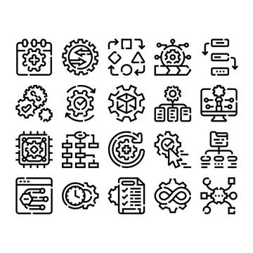 Workflow process automation and optimization system icons Ilustración de archivo