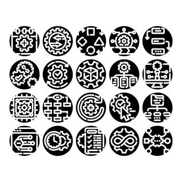 Workflow process automation system development glyph icons Illustrazione stock