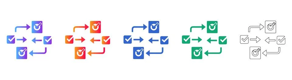 Workflow Process with Checkmarks Illustration Set: Task Completion Icons 스톡 일러스트
