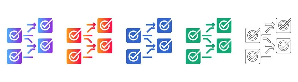Workflow Process with Completed Tasks and Arrows Icon Set Stock Illustration