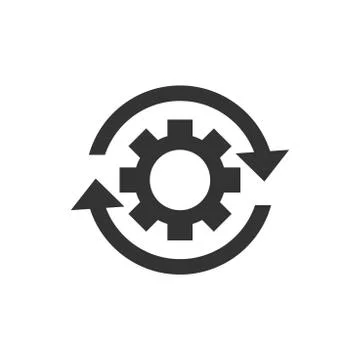 Workflow process icon in flat style. Gear cog wheel with arrows vector illust 스톡 일러스트
