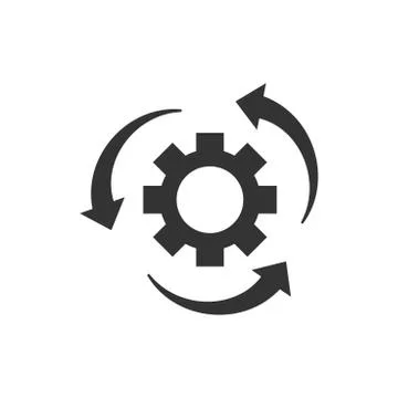 Workflow process icon in flat style. Gear cog wheel with arrows vector illust Stock Illustration