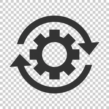 Workflow process icon in flat style. Gear cog wheel with arrows vector illust Stock Illustration