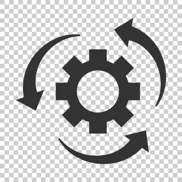 Workflow process icon in flat style. Gear cog wheel with arrows vector illust Stock Illustration