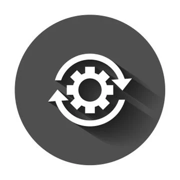 Workflow process icon in flat style. Gear cog wheel with arrows vector illust Stock Illustration