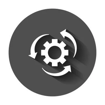 Workflow process icon in flat style. Gear cog wheel with arrows vector illust Stock Illustration