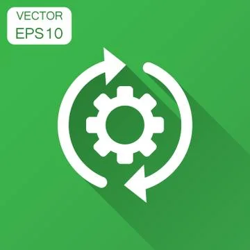 Workflow process icon in flat style. Gear cog wheel with arrows vector illust Stock Illustration