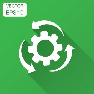 Workflow process icon in flat style. Gear cog wheel with arrows vector illust Stock Illustration