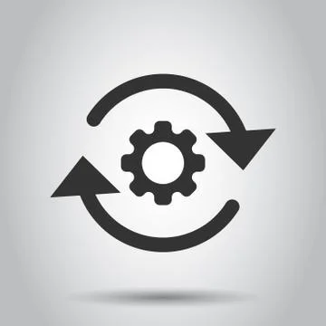 Workflow process icon in flat style. Gear cog wheel with arrows vector illust Stock Illustration