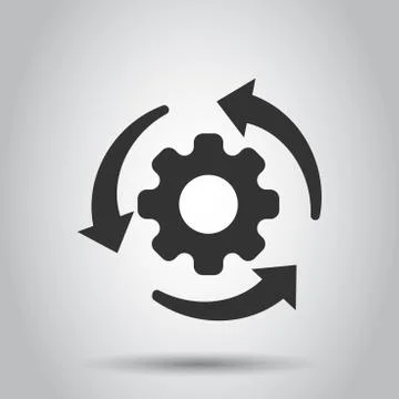 Workflow process icon in flat style. Gear cog wheel with arrows vector illust Stock Illustration